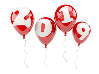 Balloons with 2019 New Year sign isolated on white