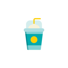 Milkshake with straw flat icon, vector sign, colorful pictogram isolated on white. Take away coffee cup symbol, logo illustration. Flat style design