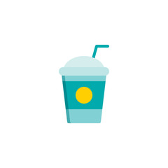 Take away coffee cup flat icon, vector sign, colorful pictogram isolated on white. Milkshake with straw symbol, logo illustration. Flat style design