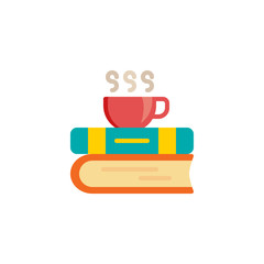 Books and coffee cup flat icon, vector sign, colorful pictogram isolated on white. Coffee break symbol, logo illustration. Flat style design