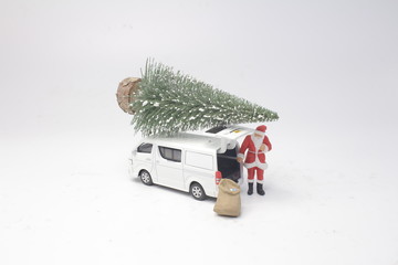 a Santa Claus is driving delivery van