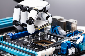 Robot Placing Processor Chip In Motherboard