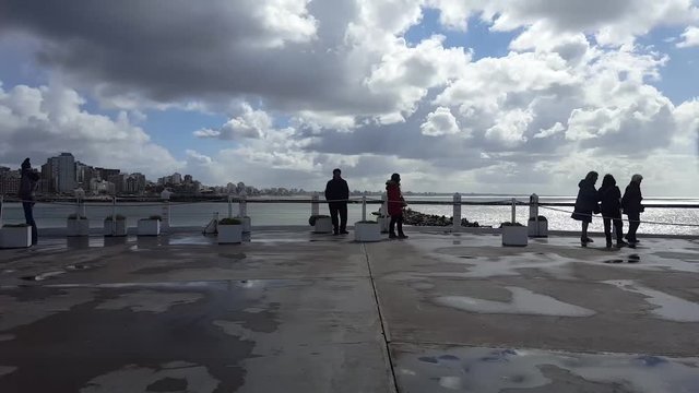 Timelapse, people walking over Torreon del Monje&not;&yen;s deck. Mar del plata