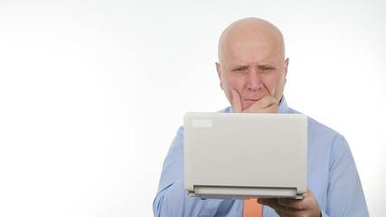 Disappointed Businessman Use Laptop Read Bad News and Gesticulate Upset