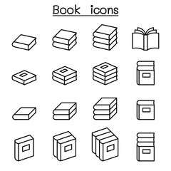 Book icon set in thin line style