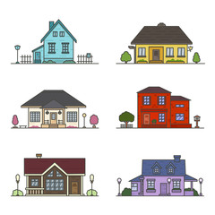 set of 6 colored houses
