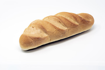 Freshly baked French bread isolated on white background.