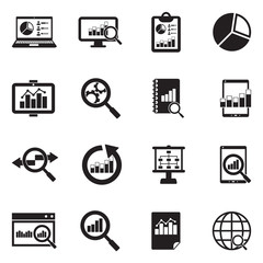 Data Analysis Icons. Black Flat Design. Vector Illustration. 