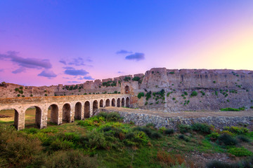 The Venetian Fortress of Methoni at sunset in Peloponnese, Messenia, Greece