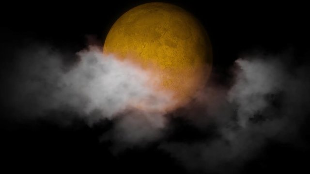 Orange moon on the night sky background.