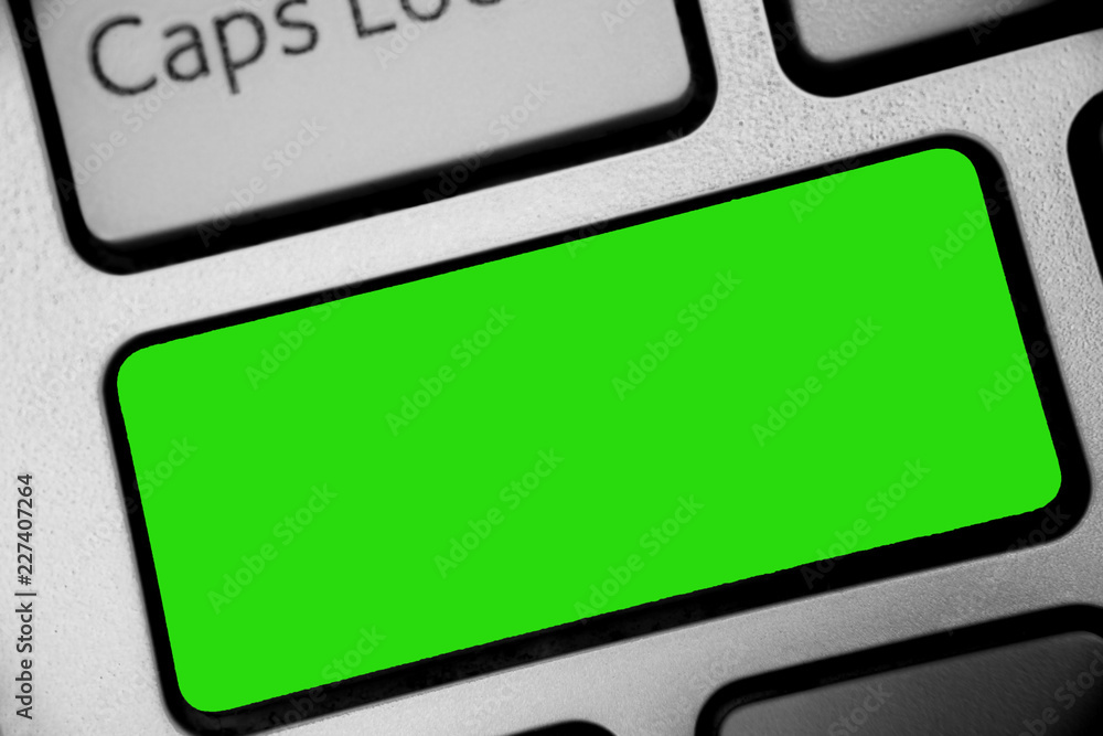Leinwandbilder Design business concept Empty template copy space text for Ad website isolated. Keyboard green key Intention create computer computing reflection document