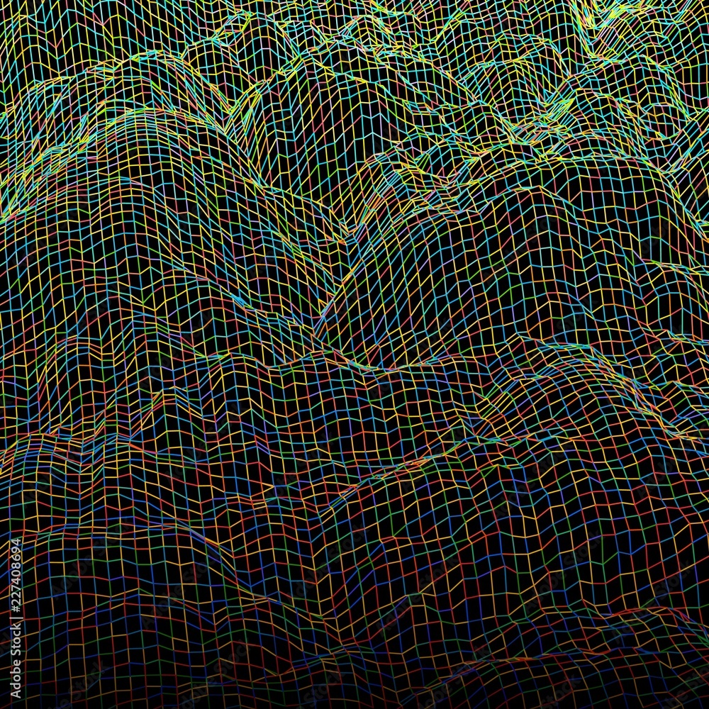 Poster digital landscape with mountains or clouds made of line grid