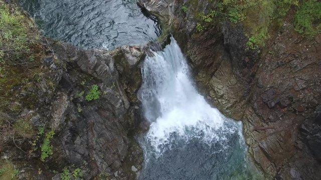 Aerial Pan Up over Little Qualicum Falls on Vancouver Island