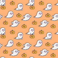 Cute ghost. Pixel art. Seamless pattern. Vector illustration.
