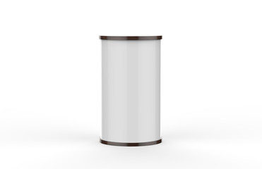 Advertising Display Banner Stand Round Promotion Table, Mock Up Template On Isolated White Background, 3D Illustration