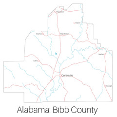 Detailed map of Bibb county in Alabama, USA