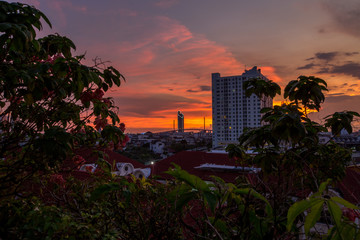 Bangkok: 27 September 2018, evening light from the residence, overlooking the Chao Phraya River, high rise building in Rama 3, Thailand.