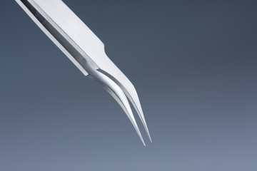 Industrial class tapered stainless steel tweezers ready to grab (or grabbing) something.