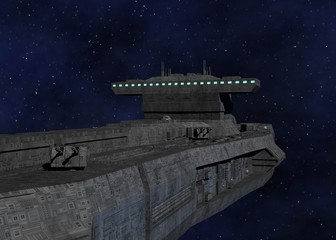 Space Opera: Space Battleship in Outer Space 3d Illustration © weirdmedia