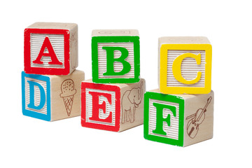 Wooden alphabet blocks isolated on white background