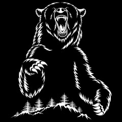 Vector image of an evil bear on a black background.