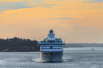 Fototapeta na wymiar Cruise liner leaving Stockholm port. Sweeden.