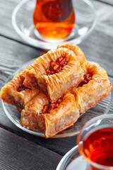 Traditional Baklava on Wooden Table