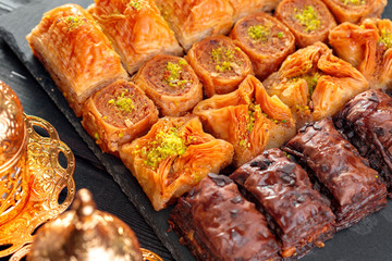 Traditional Baklava on Wooden Table