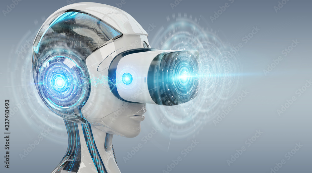 Poster virtual reality and artificial intelligence illustration 3d rendering