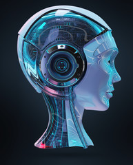 Cyborg head artificial intelligence 3D rendering