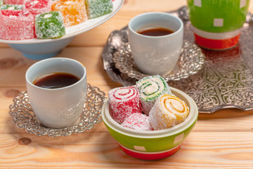 Turkish delight on a wooden table