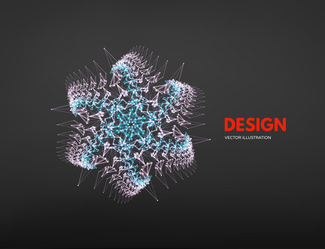 Snowflakes. 3d connection structure. Futuristic technology style. Low-poly element for design. Vector illustration for science, chemistry or education.