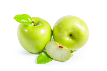 Fresh granny smith apples on white background