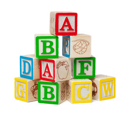 Wooden alphabet blocks isolated on white background