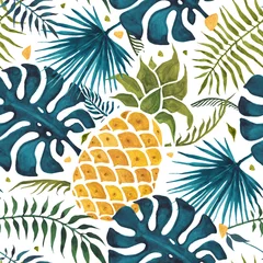 Behang Ananas Ananas achtergrond. Hand getekende illustratie. Aquarel naadloze patroon