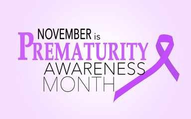 November is prematurity awareness month background with purple ribbon