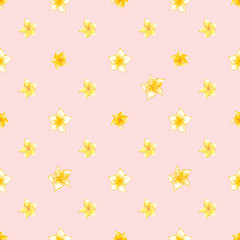 Tropical seamless pattern. Flowers and palm leaves. Hand drawn, hand painted watercolor illustration. White background