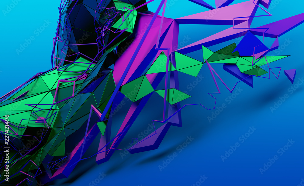 Poster abstract 3d rendering of random geometric shapes. futuristic modern background design for poster, co