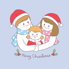 Cartoon cute Christmas family vector.