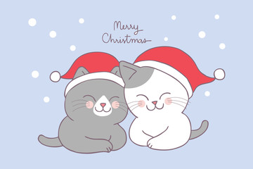 Cartoon cute Christmas cats vector.