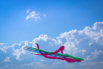 aerobatic performance with a rainbow smoke