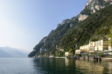 Fototapeta premium hydroelectric power plant on lakeside, Riva del Garda, Italy