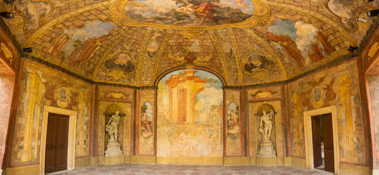 Inside the beautifully painted and decorated Sala Terrena at the Vrtba Garden or Vrtbovsk&aacute; zahrada, in Prague in Czech Republic