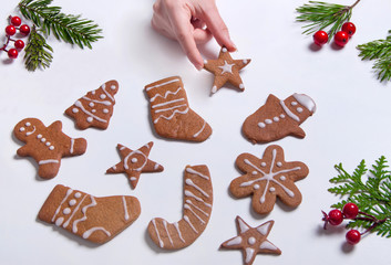 Making christmas gingerbread cookies at home. Christmas baking.