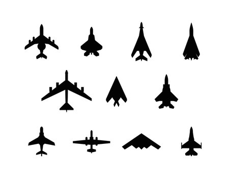 War planes silhouette set