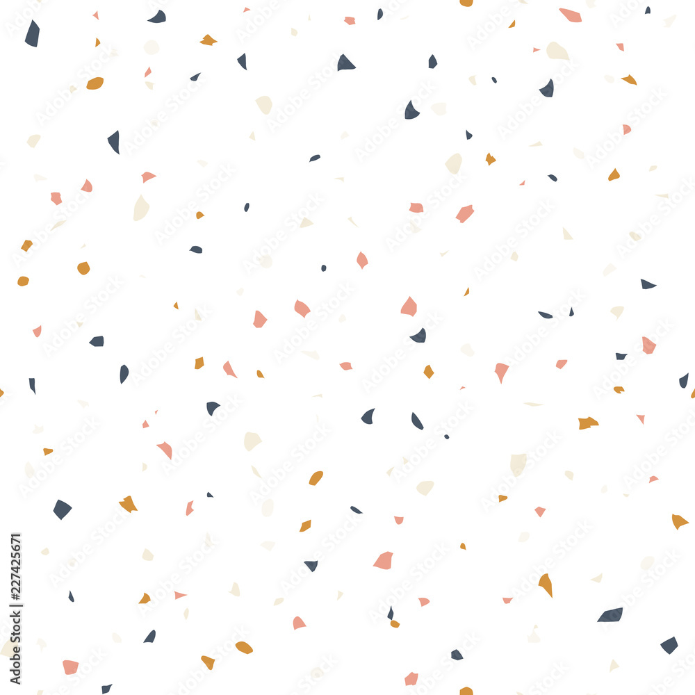 Poster Terrazzo flooring textured surface modern abstract pattern. Vector seamless abstract repeat with chips of marble or granite in soft pastel  colors.