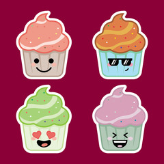 Vector pack of emoticons. Cute cupcake character