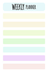 Vector planner. Format A4. Cute page for notes. Notebooks, diary, school accessories. Cute romantic planner page. Planner Template. Organizer and Schedule.