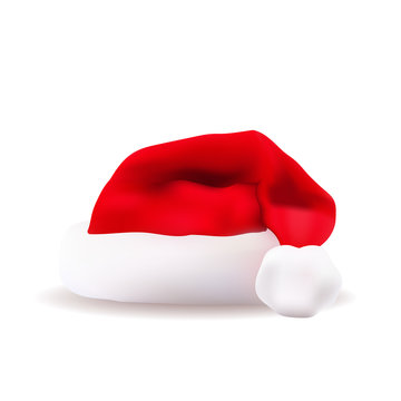 Santa red christmas hat vector illustration. Xmass holidays clothes isolated on white