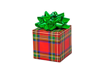 
Gift box red checked isolated on white background